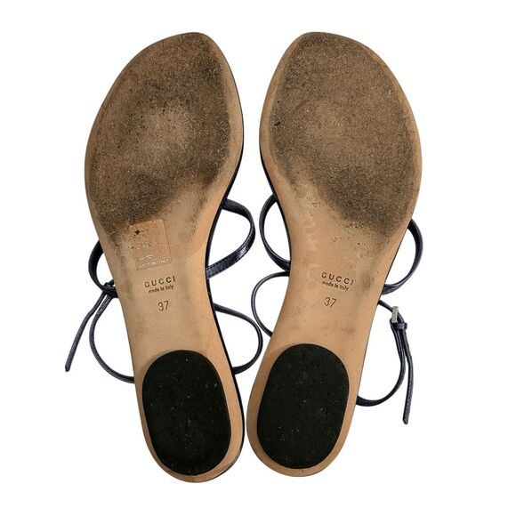 Gucci Crystal GG T-Strap Flat Sandals EU 37 US 7 Blue Metallic Interlocking G - Picture 8 of 9